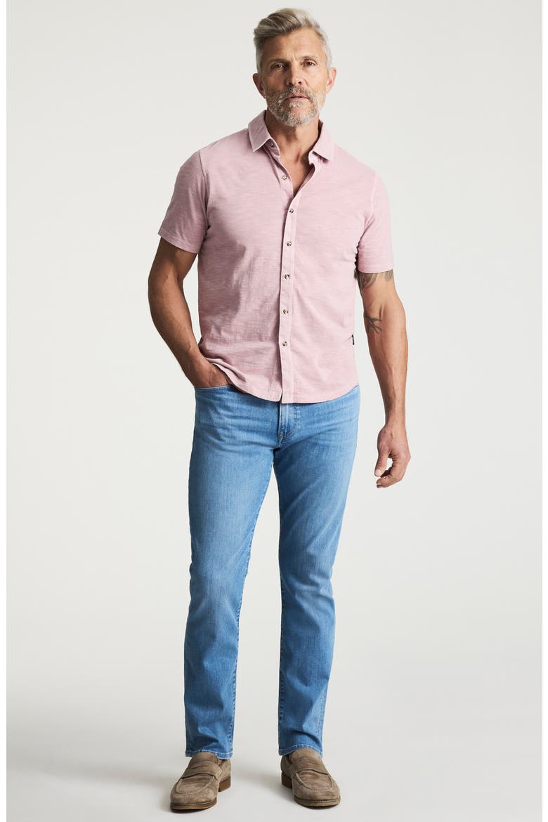 Short Sleeve Slub Cotton Jersey Button-Up Shirt, Alternate, color, WOODROSE