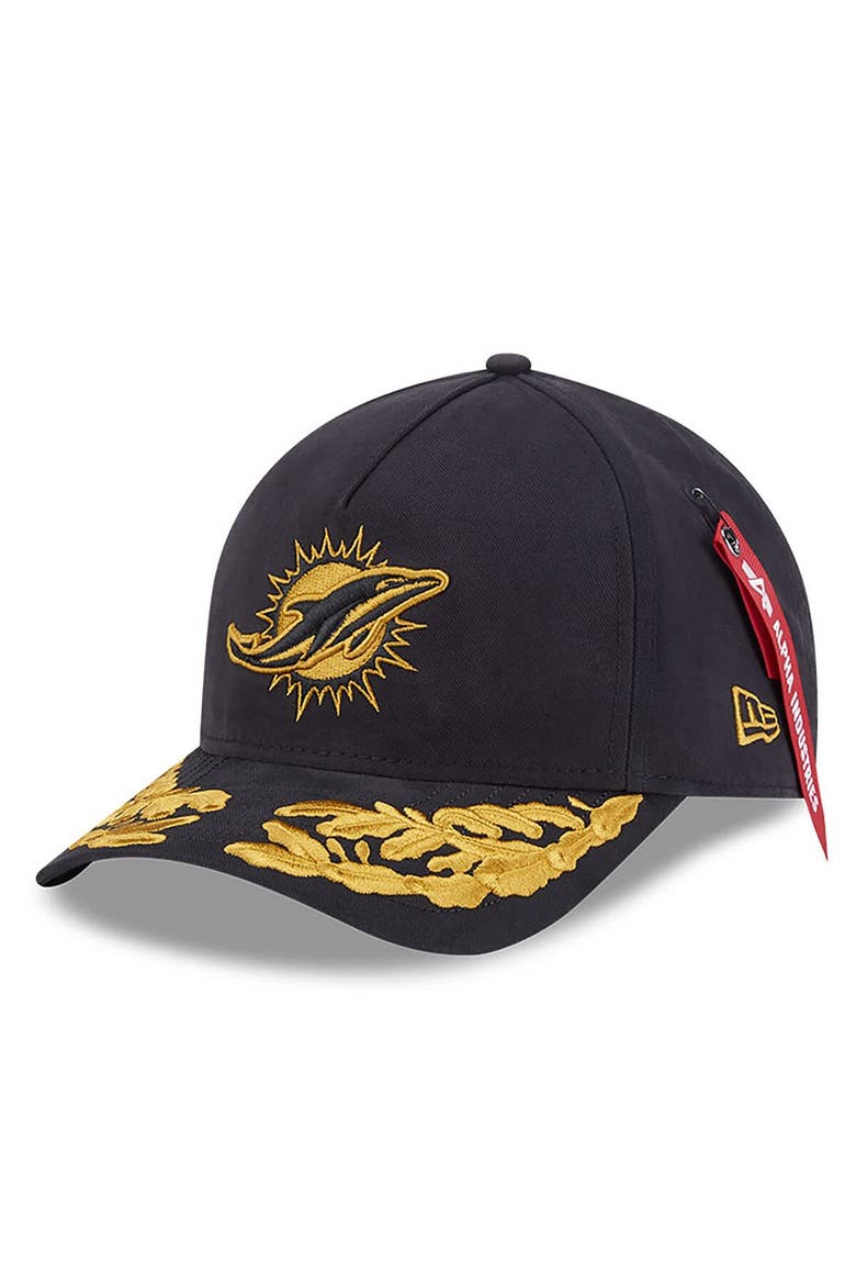 Men's New Era x Alpha Industries  Black Miami Dolphins A-Frame 9FORTY Adjustable Hat, Main, color, Black
