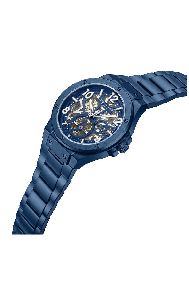 Skeleton Dial Automatic Bracelet Watch, Alternate, color, BLUE