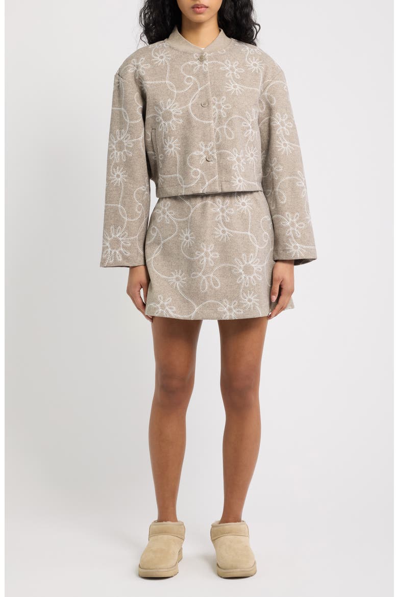 Botanic Embroidered Bomber Jacket, Alternate, color, OYSTER HEATHER