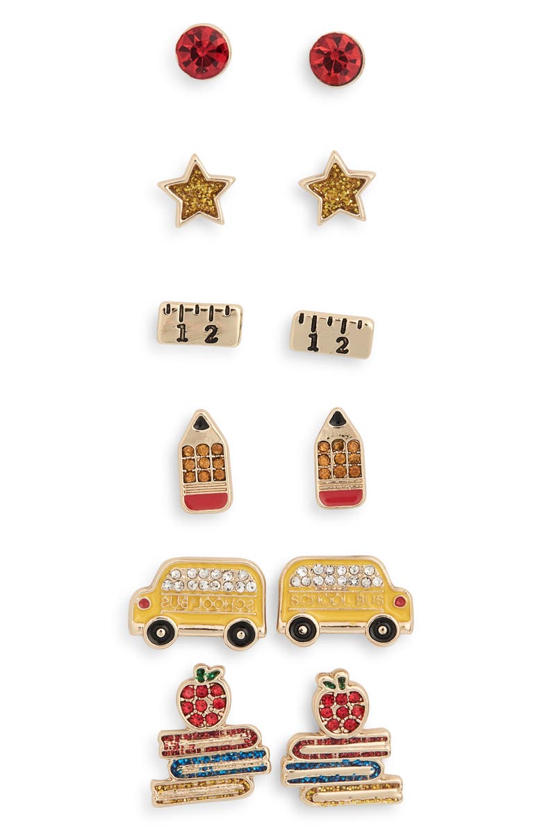 Leith Set of 6 Back To School Stud Earrings, Main, color, Yellow Multi- Gold