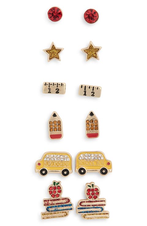 Set of 6 Back To School Stud Earrings