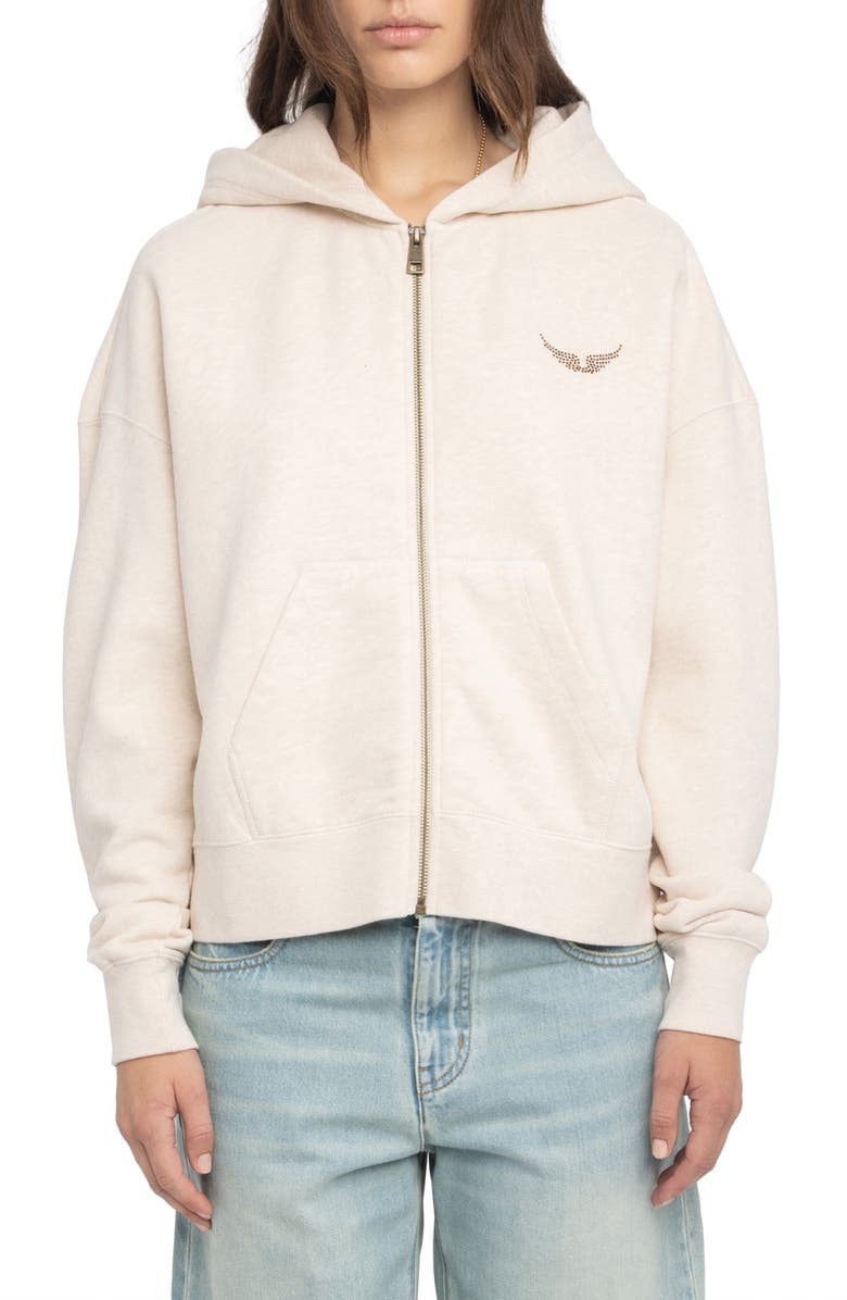 Zadig & Voltaire Mia Strass Front Zip Hoodie, Main, color, 