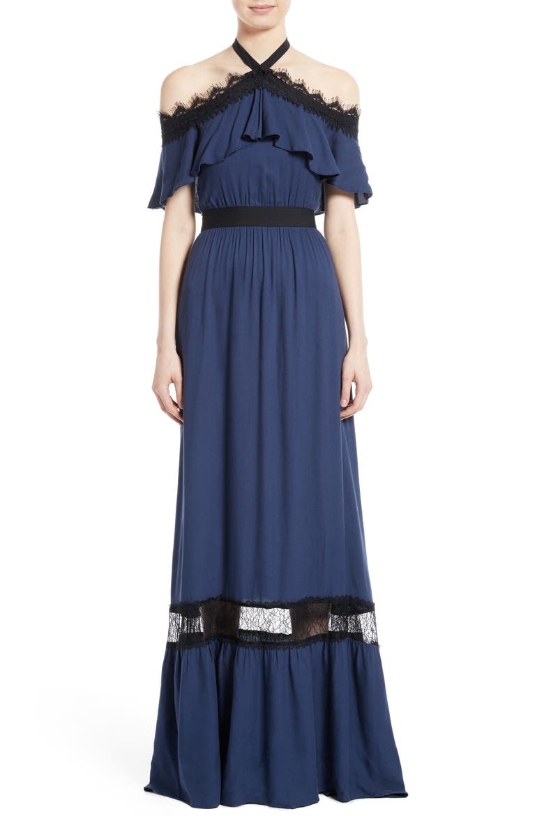 Mitsy Halter Maxi Dress, Main, color, INDIGO/ BLACK