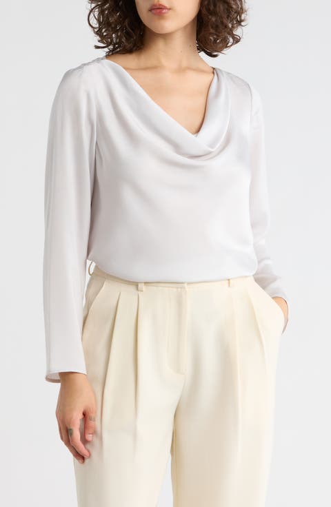 Cowl Neck Long Sleeve Satin Top