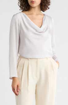 Cowl Neck Long Sleeve Satin Top