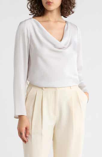 Cowl Neck Long Sleeve Satin Top