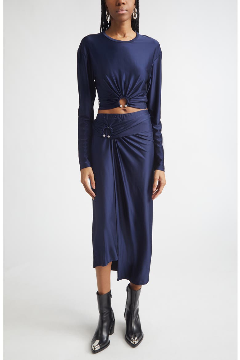 Pierced Asymmetric Jersey Midi Skirt, Alternate, color, DEEP NAVY