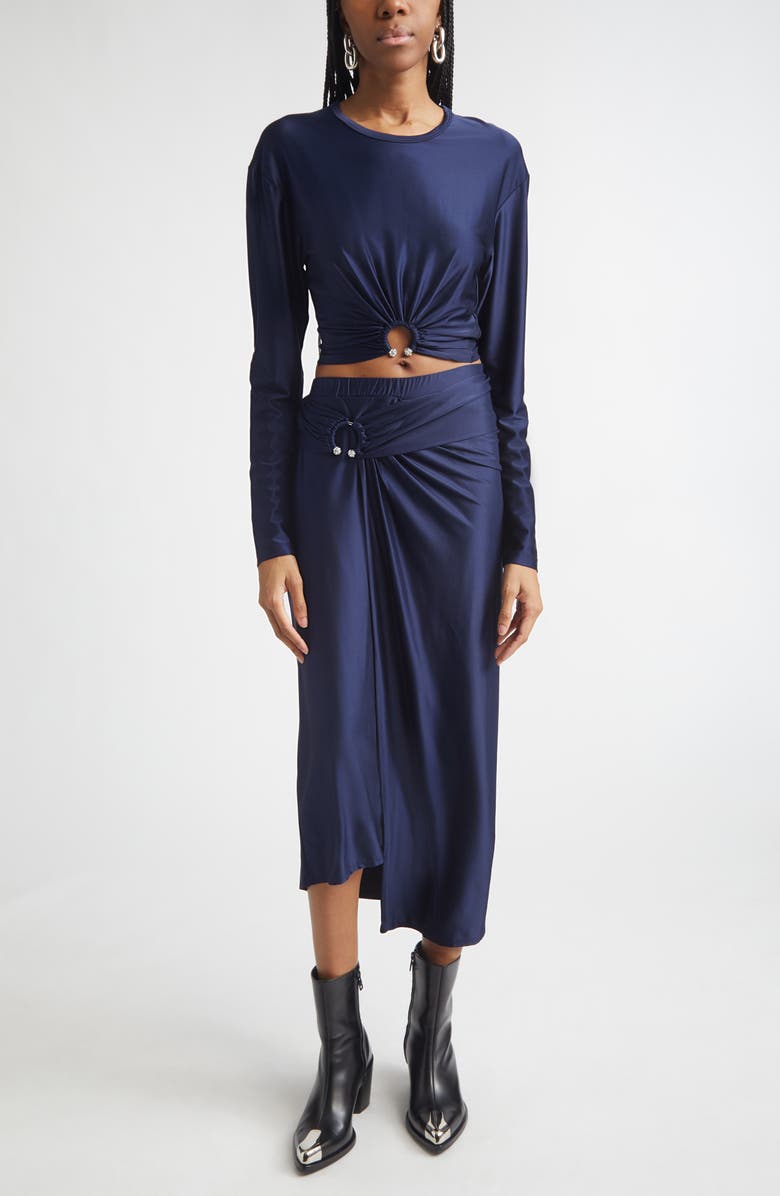 Rabanne Pierced Satin Crop Top, Alternate, color, Deep Navy