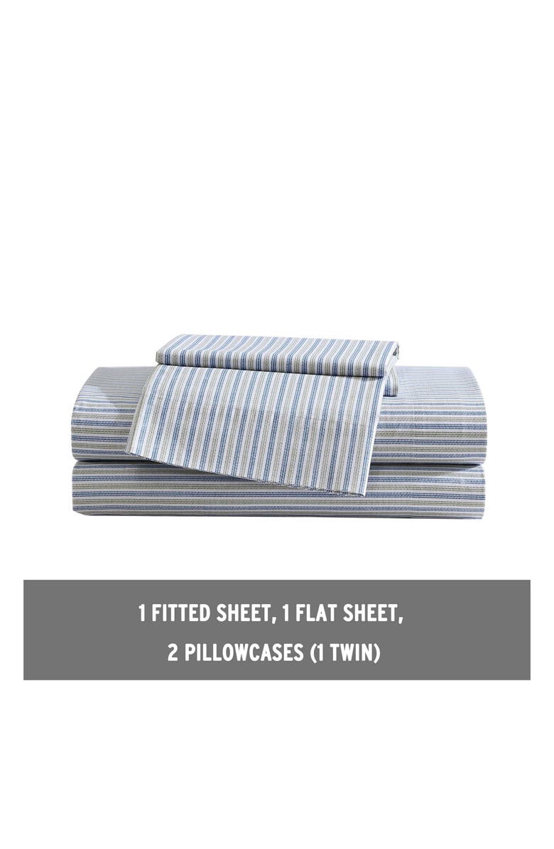 Eddie Bauer Ticking Stripe 200 Thread Count Cotton Percale Sheet Set, Alternate, color, Navy Blue/ Green