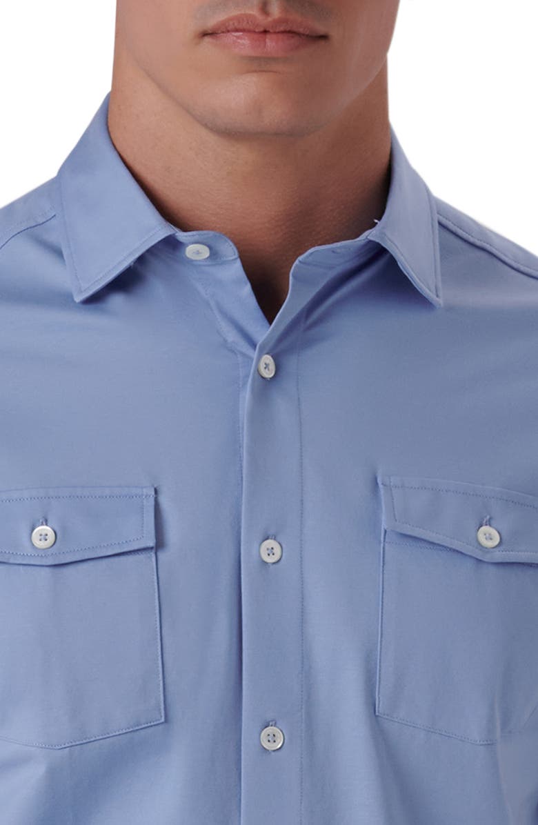 Bugatchi OoohCotton<sup>®</sup> Short Sleeve Button-Up Shirt, Alternate, color, Sky