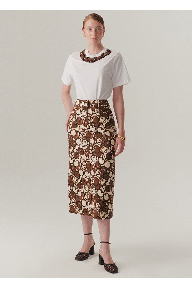 Rosalie Midi Skirt, Alternate, color, Brown