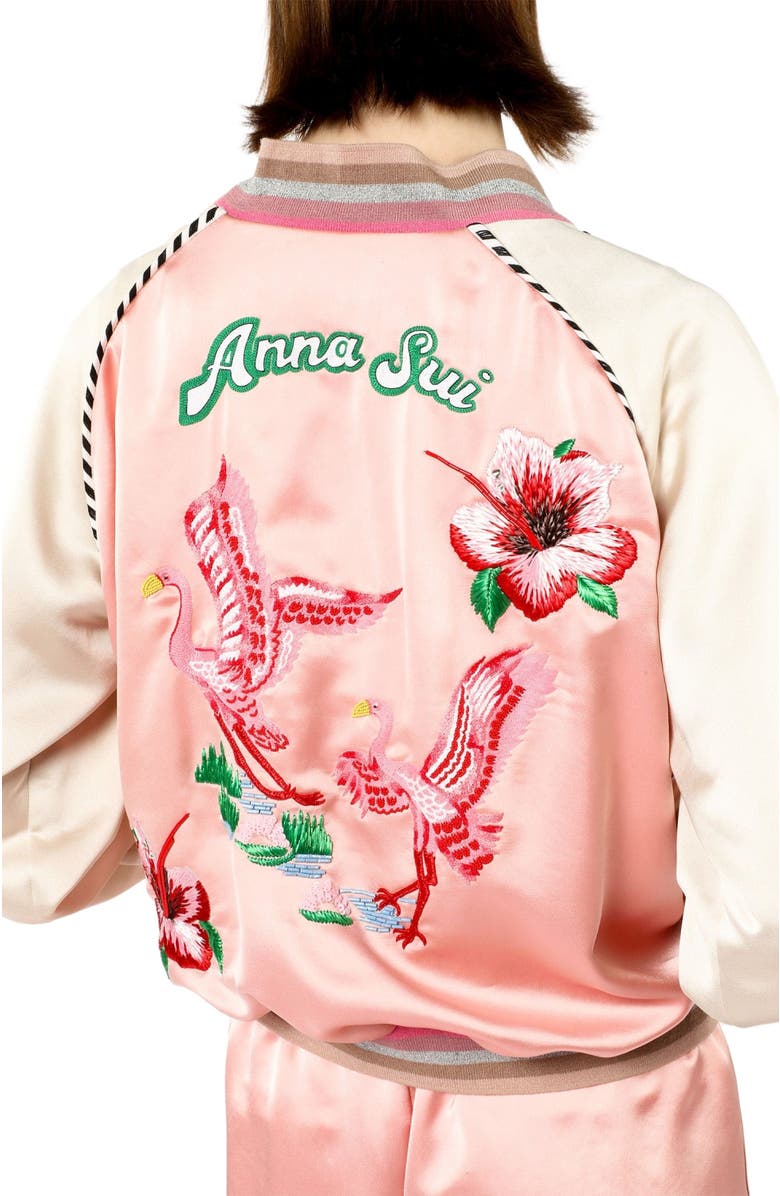 Anna Sui Satin Embroidered Souvenir Jacket, Alternate, color, Pastel Pink