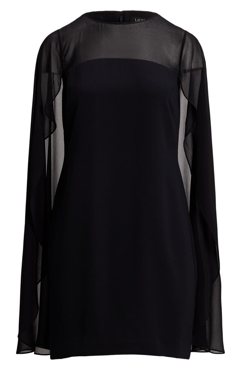 Lauren Ralph Lauren Cape Long Sleeve Cocktail Minidress, Alternate, color, Black