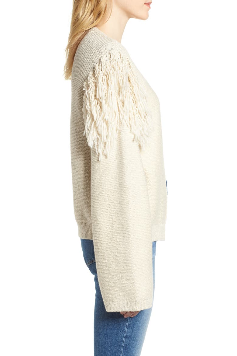 Fringe Detail Cardigan, Alternate, color, IVORY BIRCH