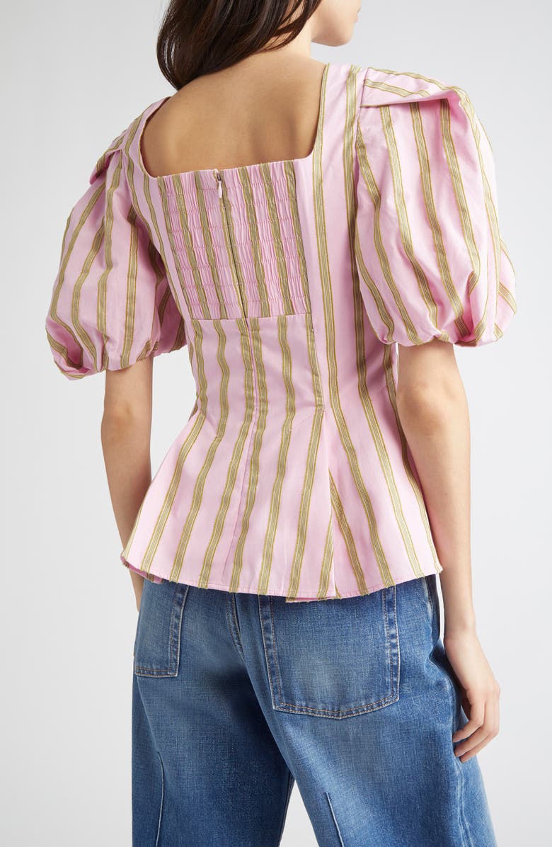 Stine Goya Jacquard Puff Sleeve Organic Cotton Top, Alternate, color, Wallpaper Stripes