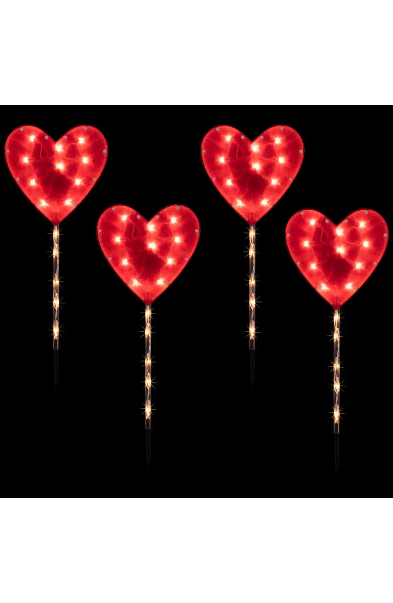 Northlight Lighted Heart Valentine's Day Outdoor Pathway Markers - 28.75" - Set of 4, Alternate, color, Red