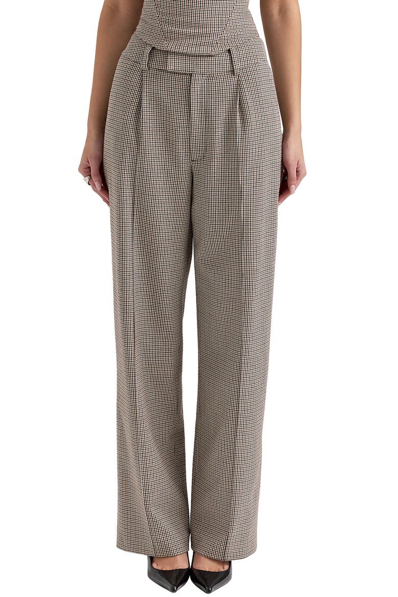 Hayden High Waist Wide Leg Trousers, Main, color, BEIGE CHECKED