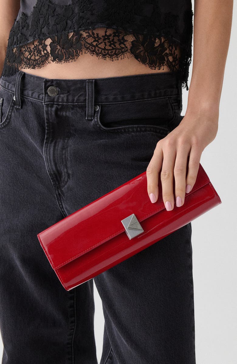 Kate Spade New York mini deco soft patent leather shoulder bag, Alternate, color, Dark Scarlet