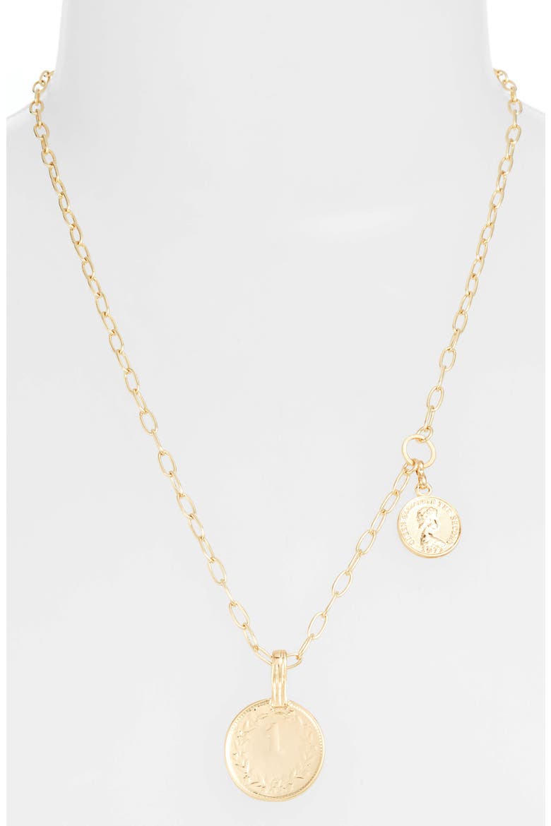 Double Coin Pendant Necklace, Alternate, color, GOLD