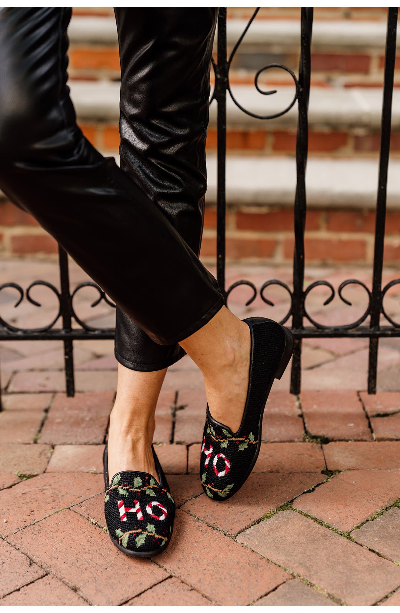 ByPaige Needlepoint Ho Ho Flat, Alternate, color, Ho Ho Loafer On Black