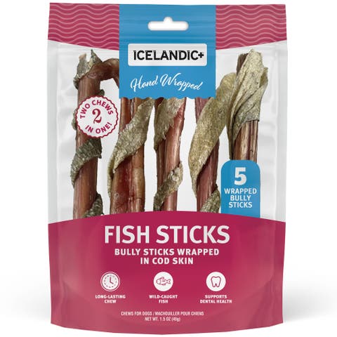 Fish Sticks - Bully Stick Wrapped In Cod Skin 5 Pack, 6" - Dog Treats