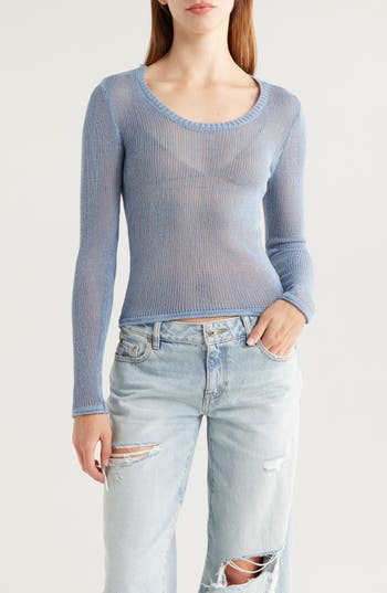 Pacsun Alexandria Long Sleeve Cotton Sweater In Blue