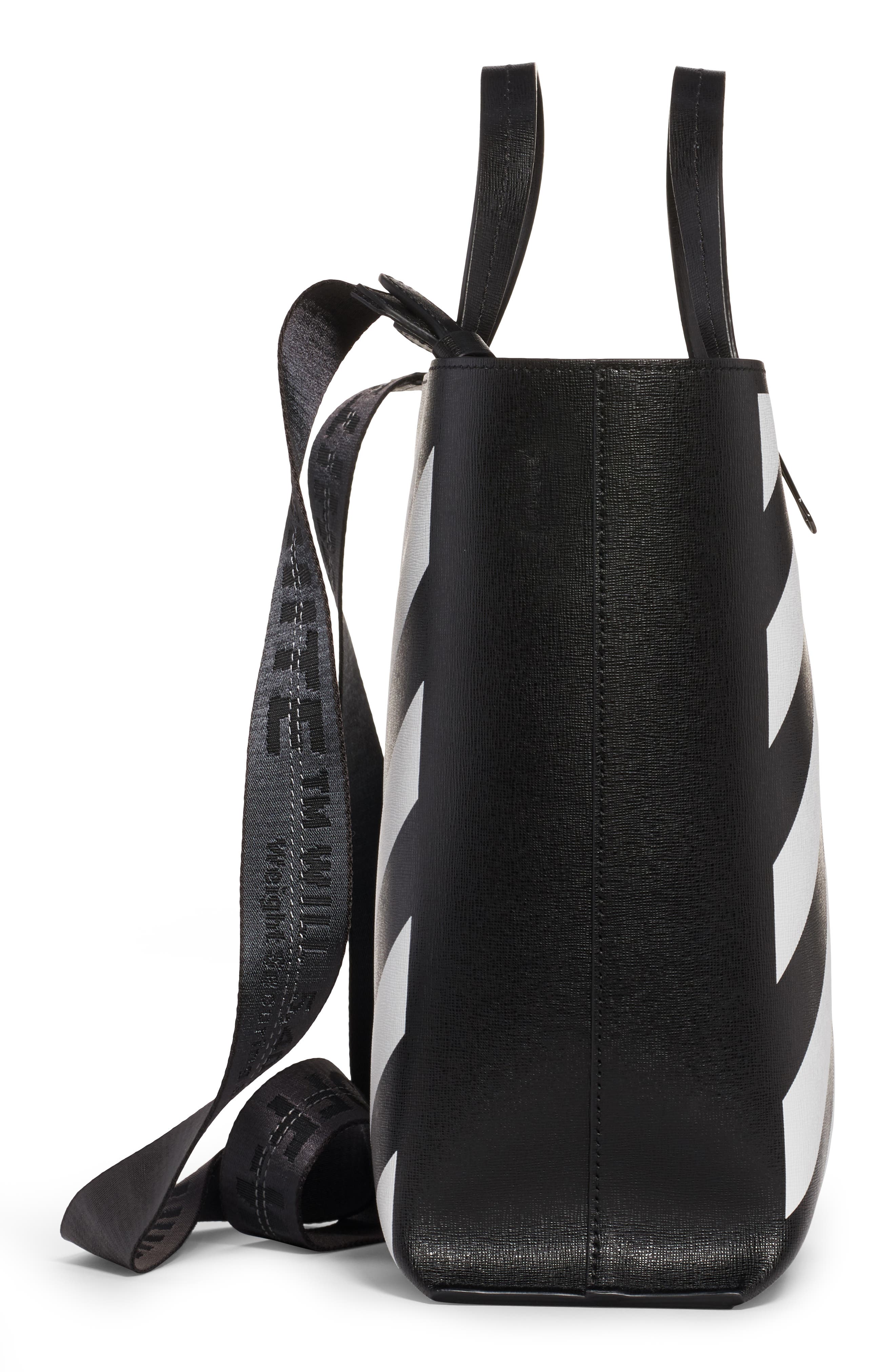 Off-White Diagonal Stripe Leather Tote, Alternate, color, 