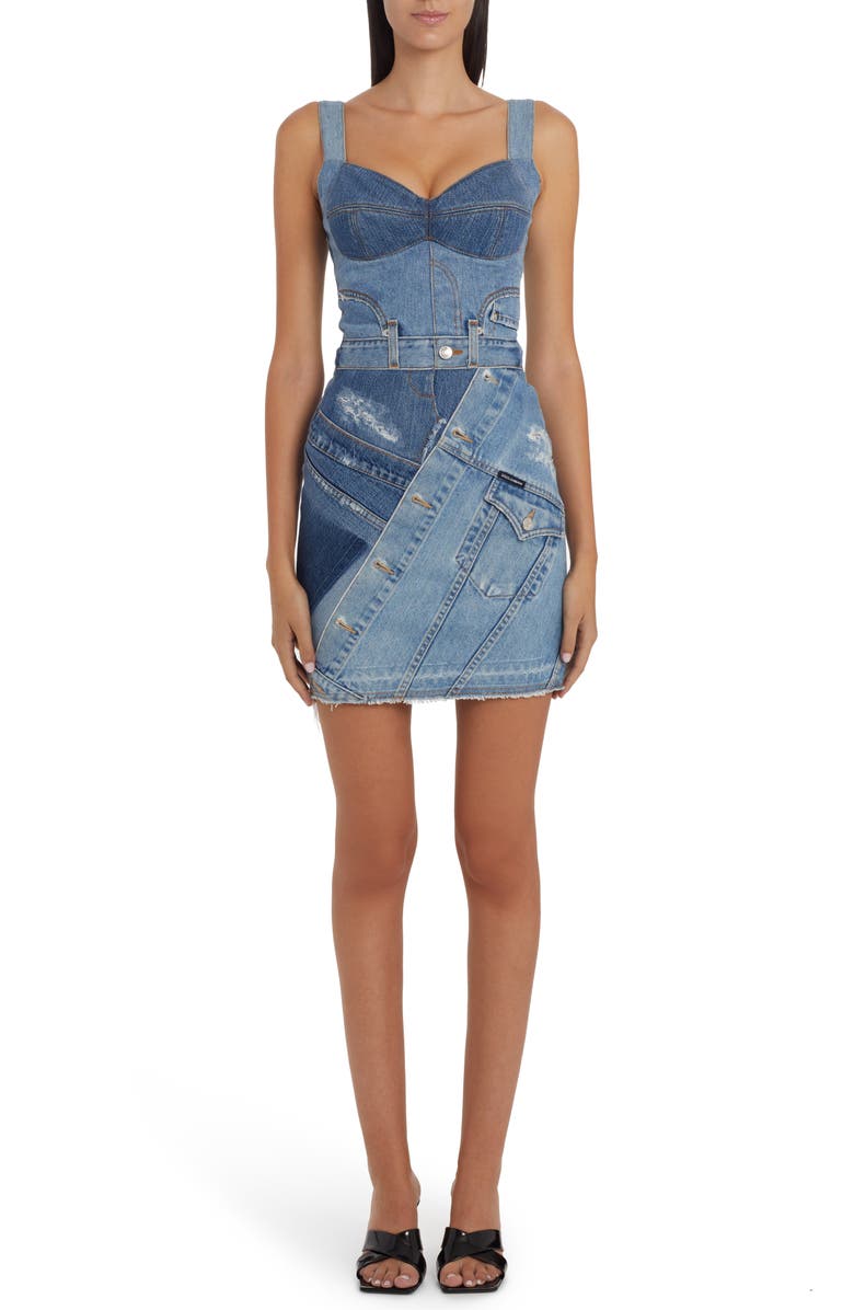 Dolce&Gabbana Patchwork Denim Bustier Minidress, Main, color, 