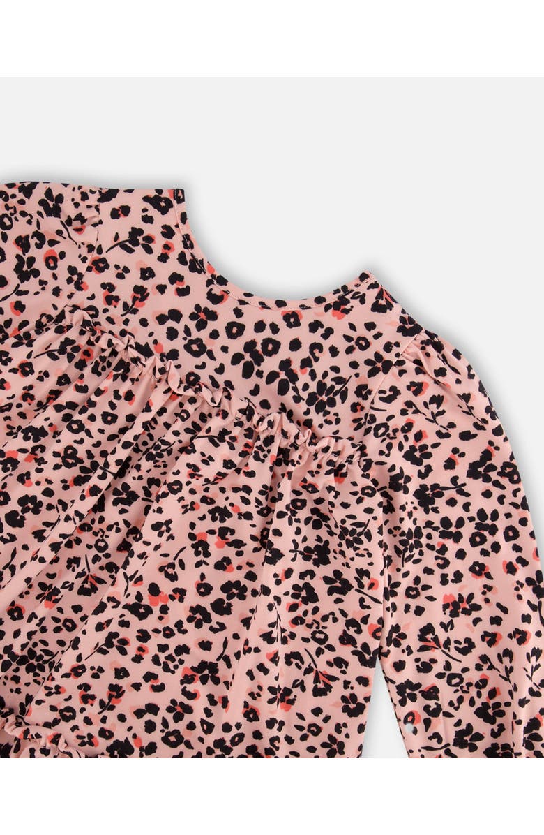 Deux par Deux Girl's Long Sleeve Dress With Frills Pink Printed Leopard Flowers, Alternate, color, 