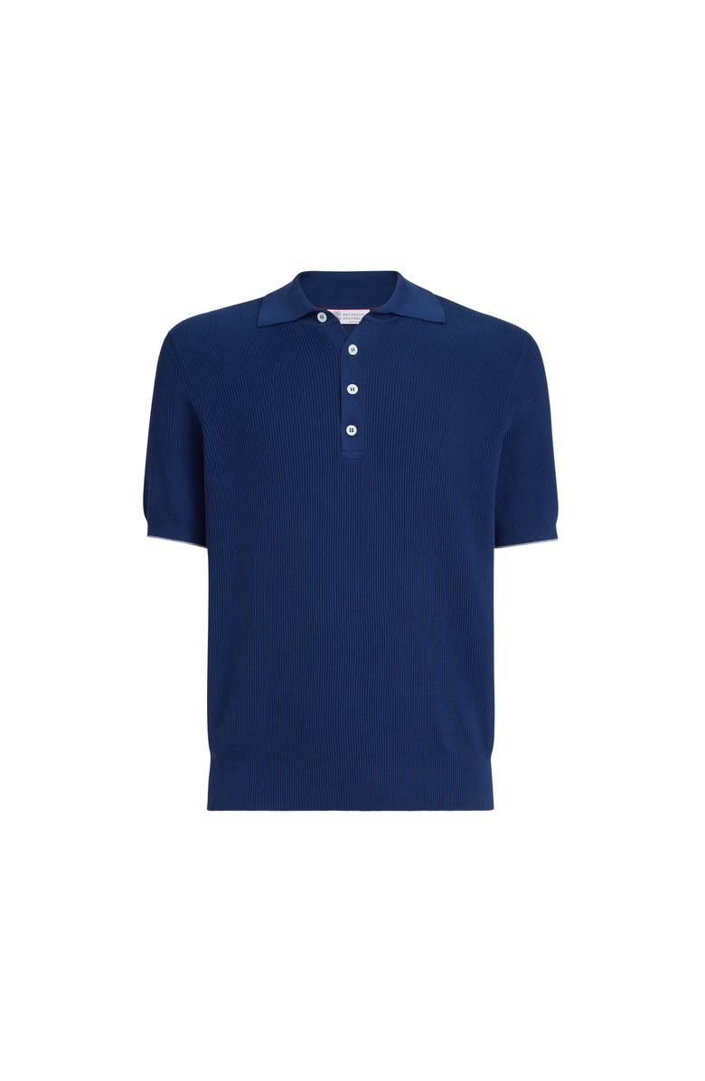 Brunello Cucinelli Half English rib knit polo, Main, color, Avio Blue