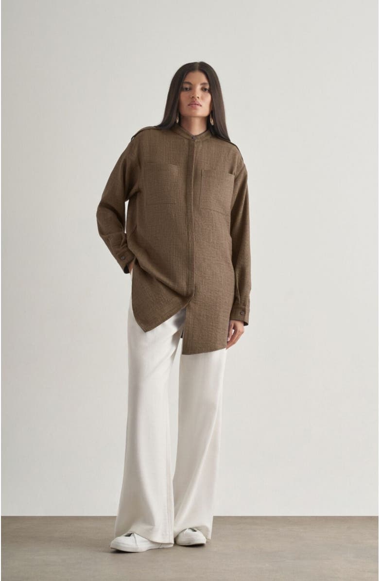 Mizalle Epaulette Tunic, Alternate, color, Brown