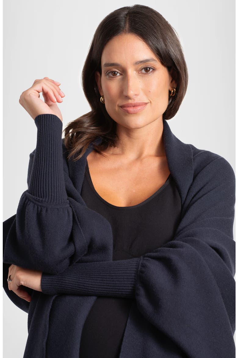 Fringe Maternity/Nursing Shawl Cardigan, Alternate, color, DARK BLUE