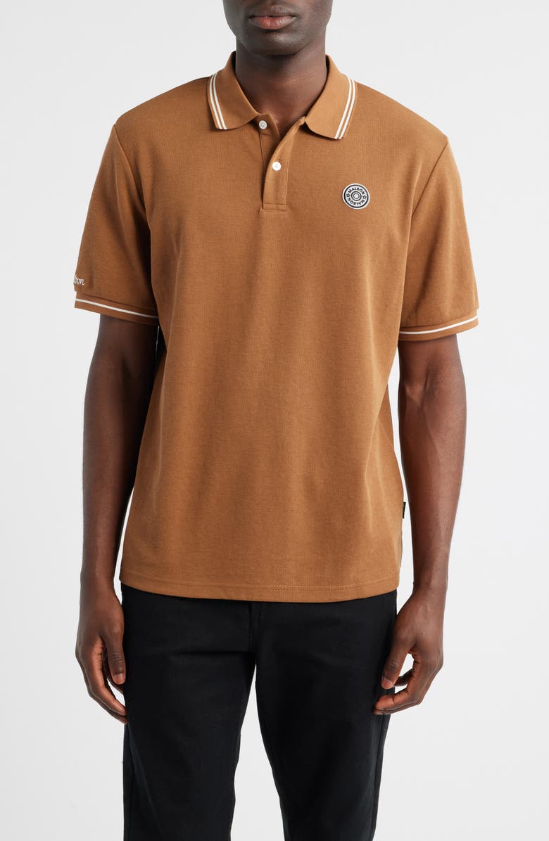 Malbon Golf Fairway Appliqué Piqué Polo, Main, color, British Tan