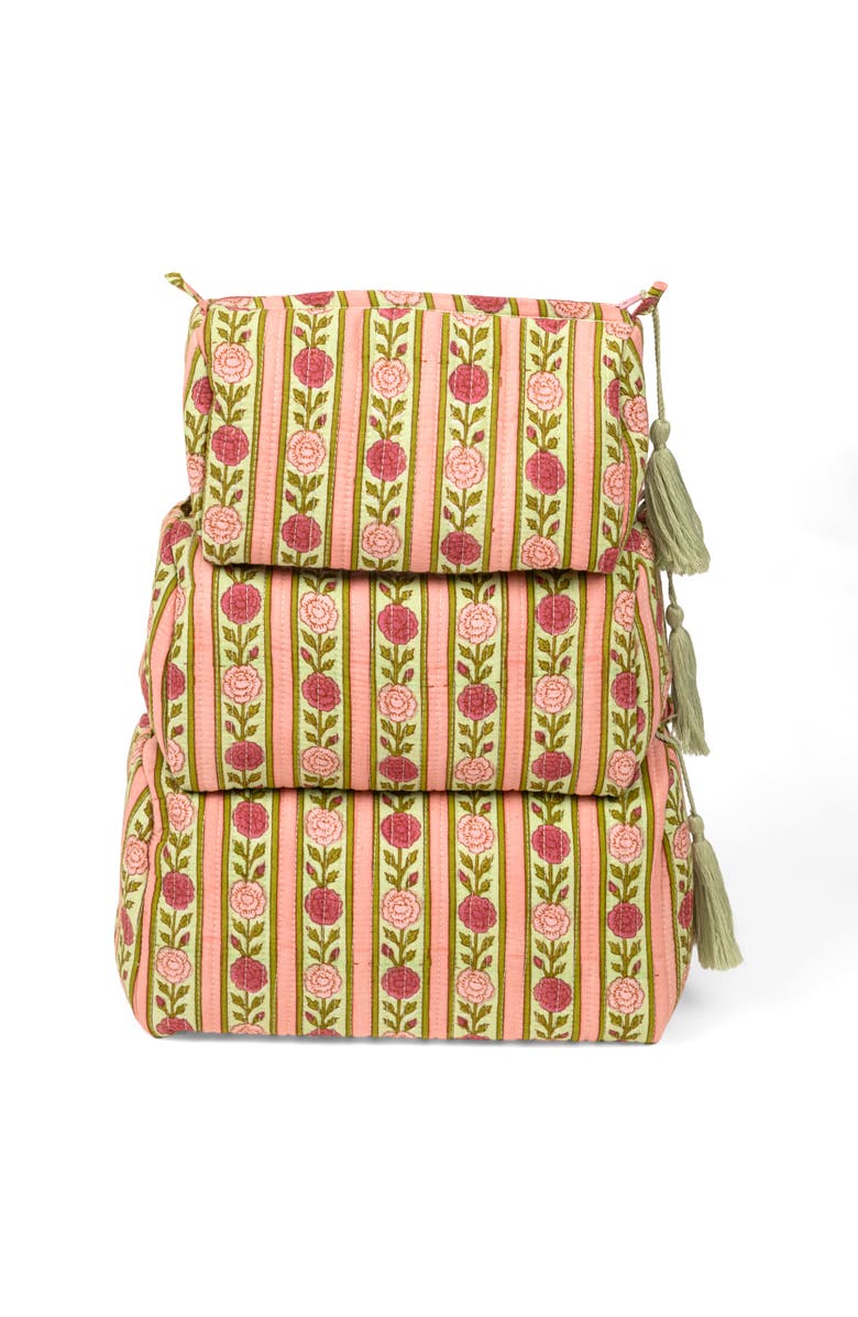 Inner Child Vintage Floral Stripes Makeup Bag - Set of 3, Main, color, Green