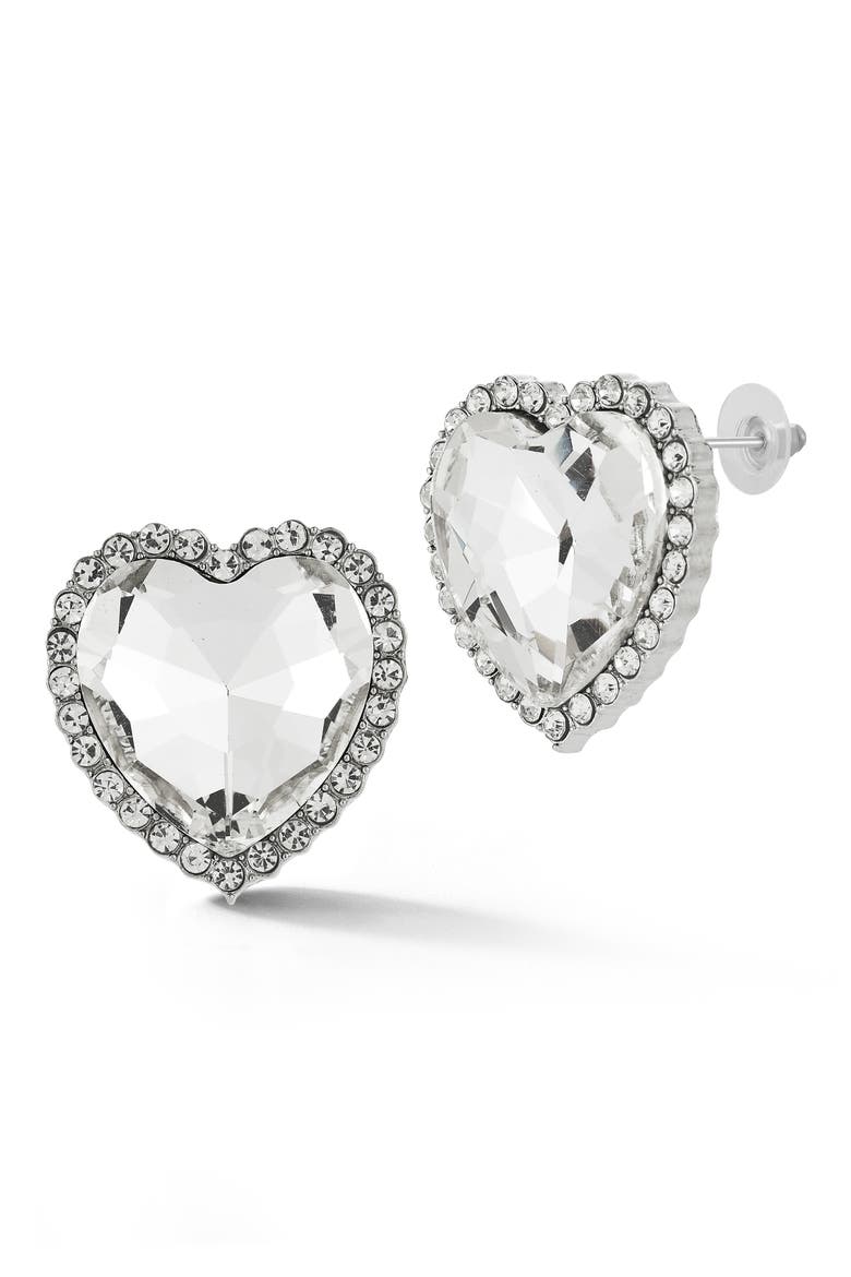 Heart Statement Stud Earrings, Main, color, SILVER/WHITE