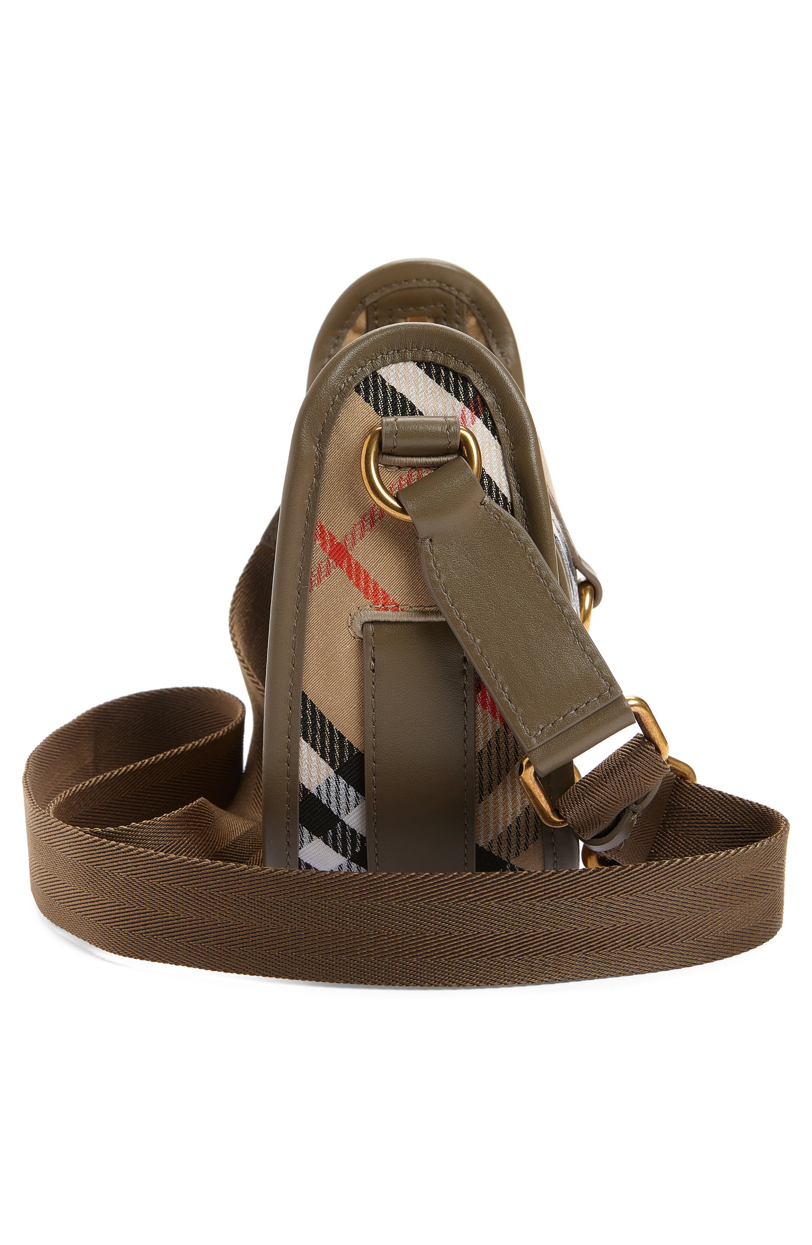 Burberry Mini B Clip Check Coated Canvas Messenger Bag, Alternate, color, Sand