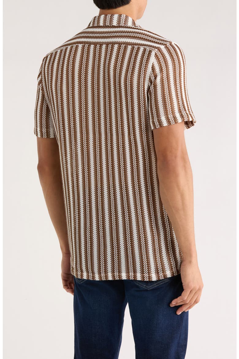 Textured Stripe Knit Short Sleeve Button-Up Shirt, Alternate, color, BROWN