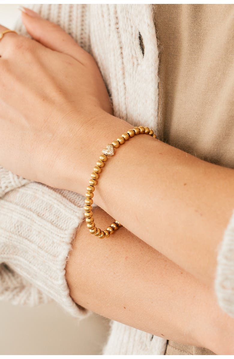Mint & Lily Pave Heart Gold Beaded Bracelet, Alternate, color, 18K Gold Plated