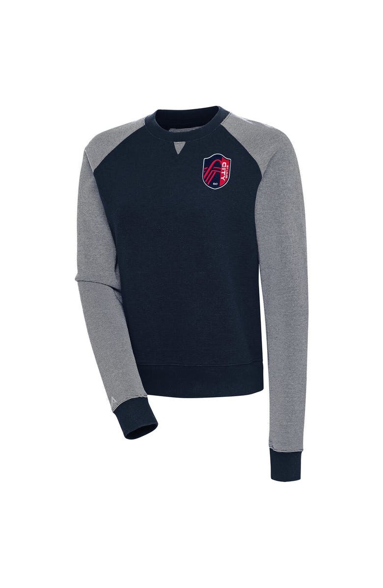 ANTIGUA Women's Antigua  Navy/White St. Louis City SC Flier Bunker Tri-Blend Pullover Sweatshirt, Main, color, 