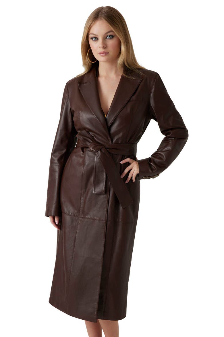 Lana Long Leather Coat, Alternate, color, RICH BROWN