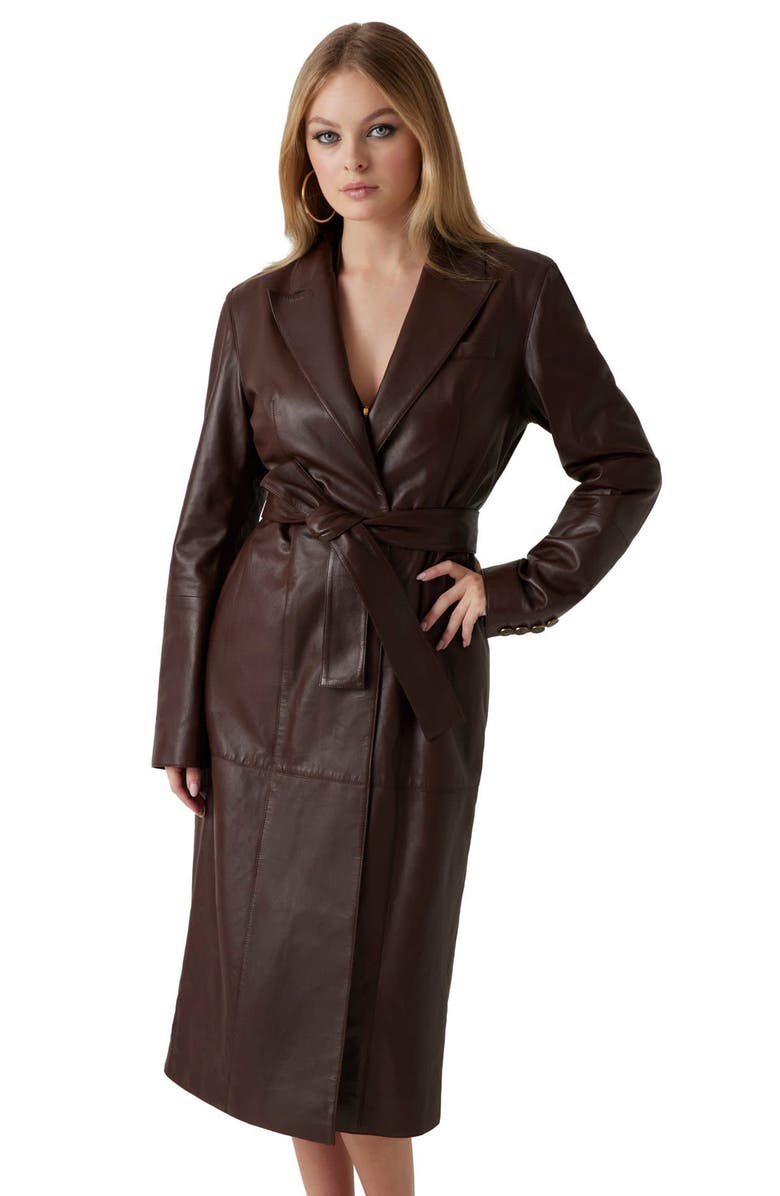 Marciano Lana Long Leather Coat, Alternate, color, Rich Brown