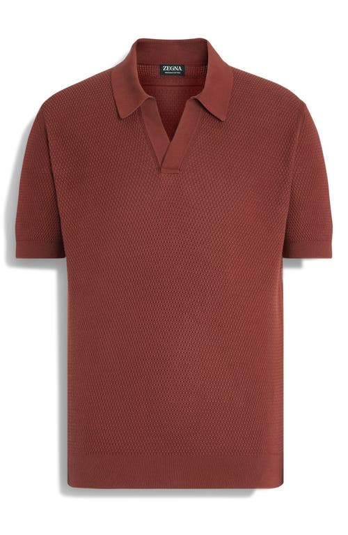 Shop Zegna Waffle Knit Premium Cotton Polo Sweater In Medium Orange Solid
