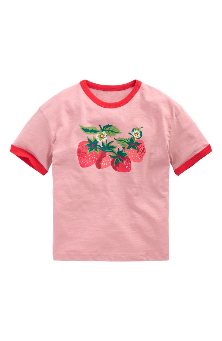 Mini Boden Kids' Ringer Cotton Graphic T-Shirt, Main, color, Vintage Pink Strawberries