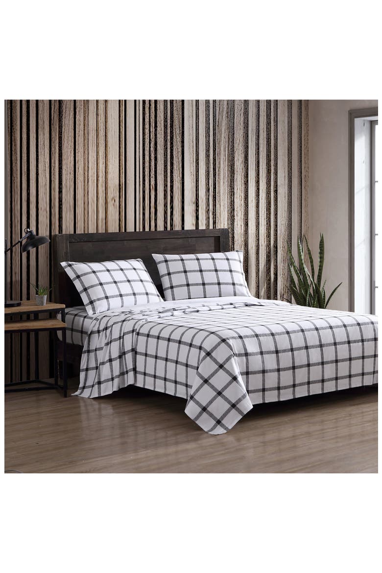 Bunkhouse Plaid Cotton Flannel Sheet Set, Alternate, color, DARK GREY