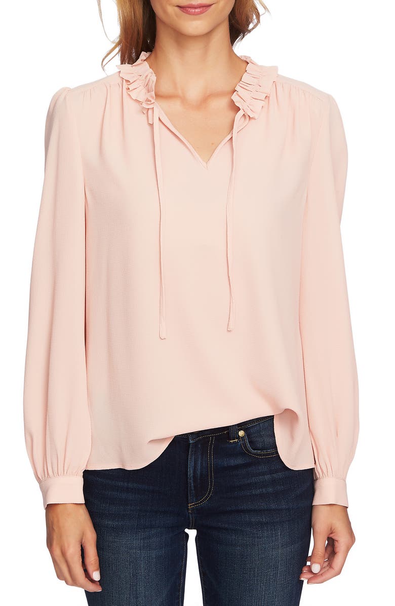 CeCe Ruffle Split Tie Neck Blouse, Main, color, 