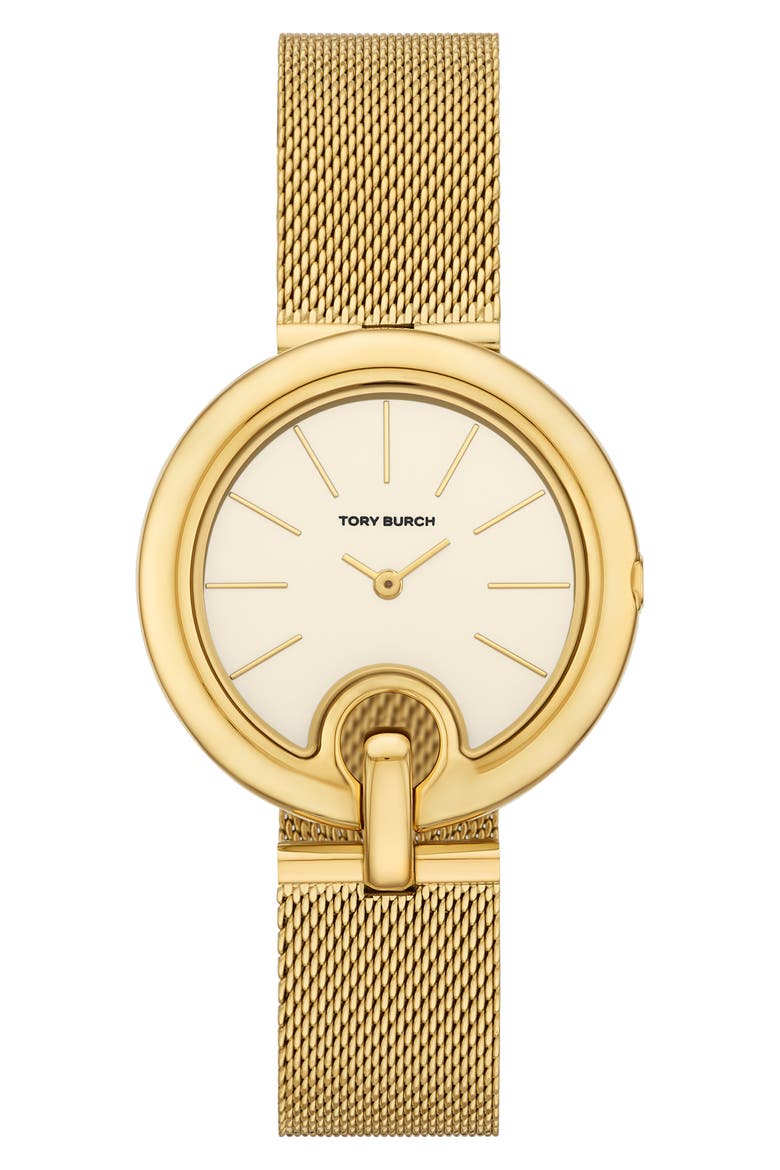 The Pierced Mesh Strap Watch, 36mm, Main, color, GOLD