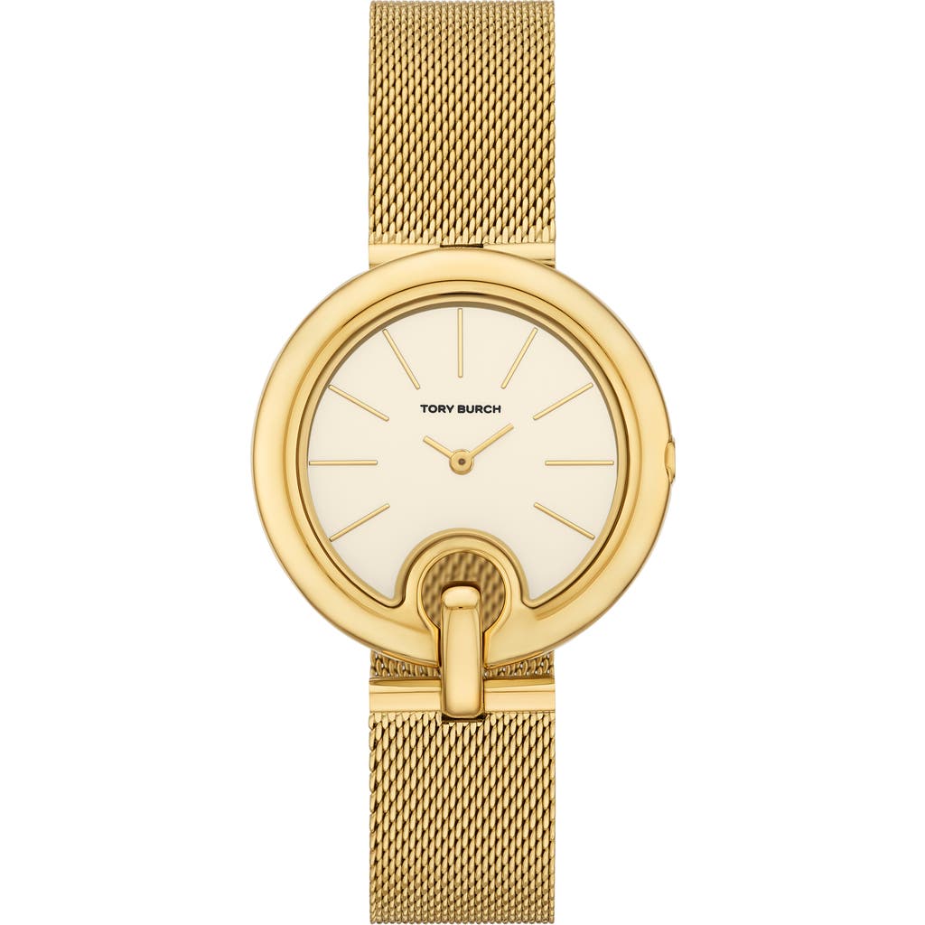 Tory Burch Women's The Pierced Gold-tone Stainless Steel Mesh Bracelet Watch 36mm In Gold