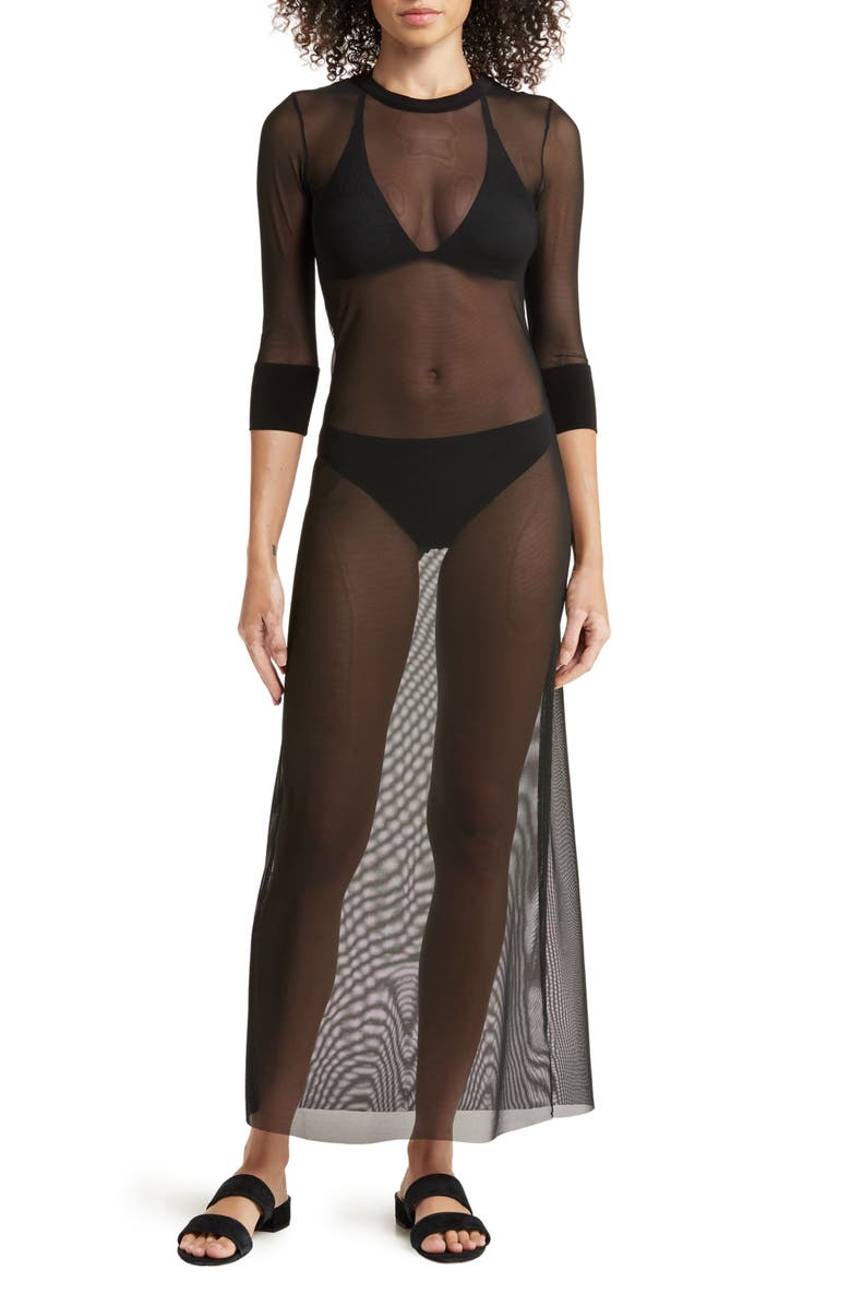 Norma Kamali Sheer Mesh Cover-Up Dress, Main, color, 