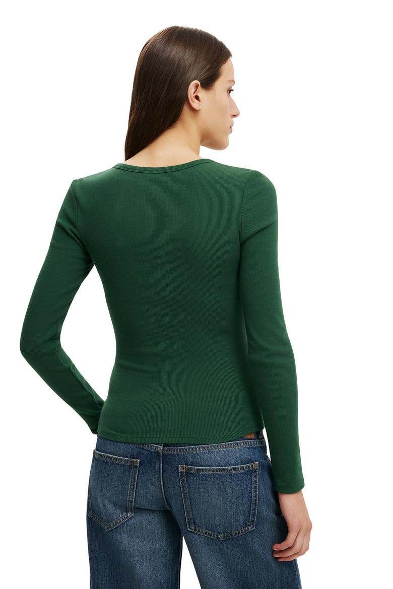 Women's Blake Rib Henley Long Sleeve, Alternate, color, Heritage Green